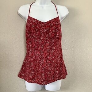 Y2K Red Bandana Print Coastal Cowgirl Western Rodeo Country Halter Top 8P